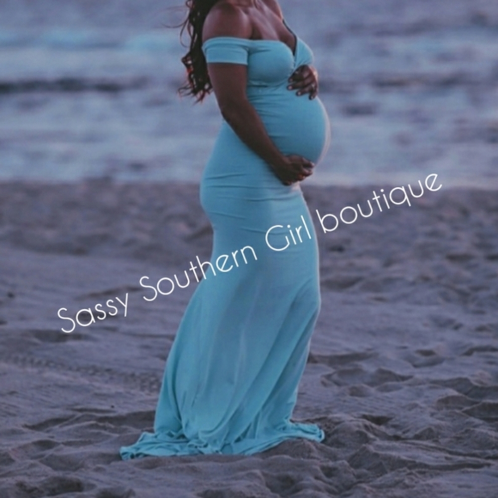 🆕⭐Teal off shoulder maternity photoshoot maxi dress